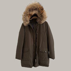 Woolrich Down Parka with Raccoon Fur Hood in Green Women Size Small